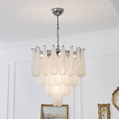 Stella 7 layer Murano glass teardrop chandelier grand foyer mansion Italian modern art deco luxury Hollywood Regency double height statement warm glow lifestyle interior