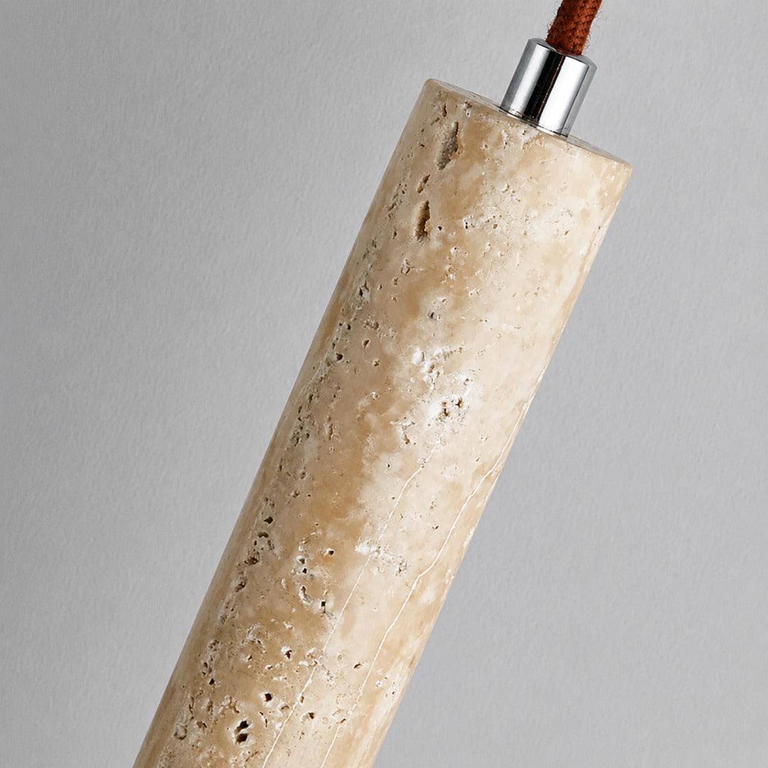 Stelo travertine pendant light beige travertine natural stone veining porous micro pore texture detail close up unique