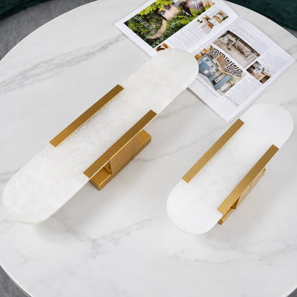 Size chart of the Stilo alabaster wall sconce showing the 13.8 and 19.7 inch heights