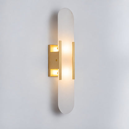 Tall 19.7-inch brass Stilo alabaster wall sconce as a slim vertical accent on a feature wall