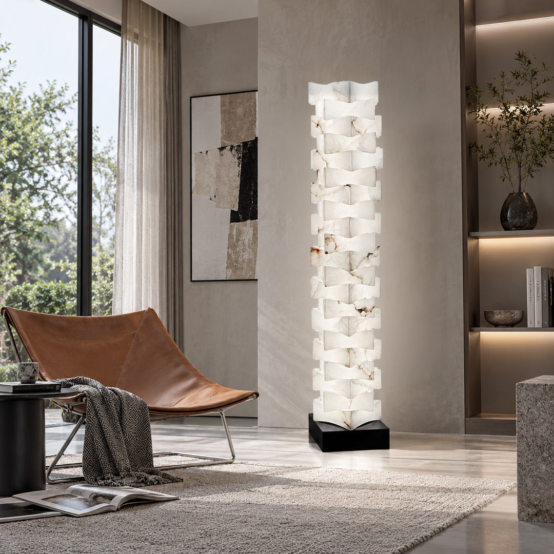 Strato alabaster floor lamp in a home office next to a desk