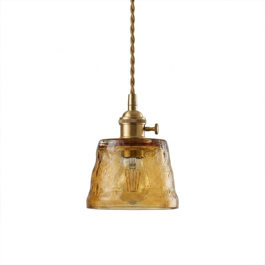 Nordic Cup amber textured glass pendant light white background Stuberlighting