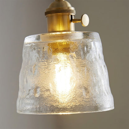 Nordic Cup clear hammered art glass shade texture detail close up lit