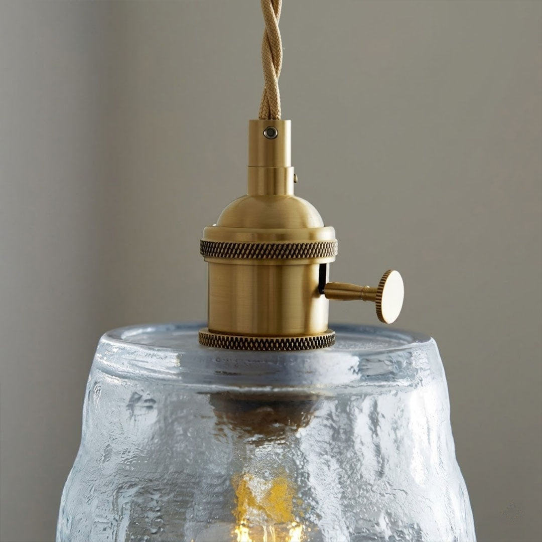 Nordic Cup clear hammered art glass shade texture detail close up lit