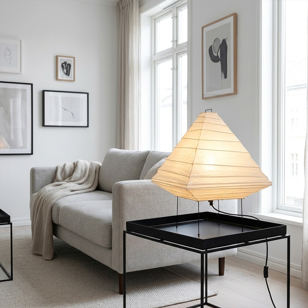 Stuberlighting Washi Paper 5X Table Lamp, Handcrafted Akari-Inspired Pyramid Lantern