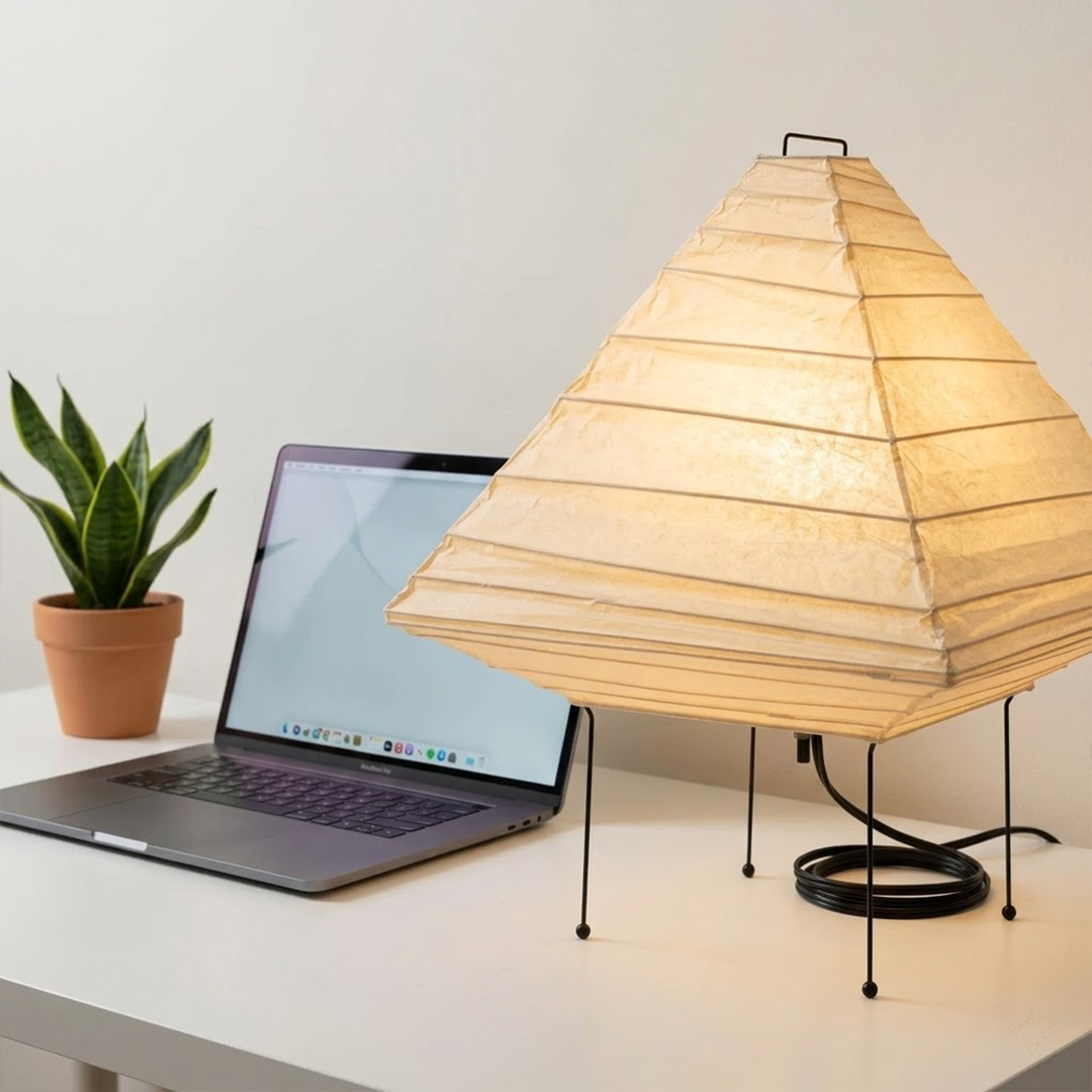 Stuberlighting Washi Paper 5X Table Lamp, Handcrafted Akari-Inspired Pyramid Lantern