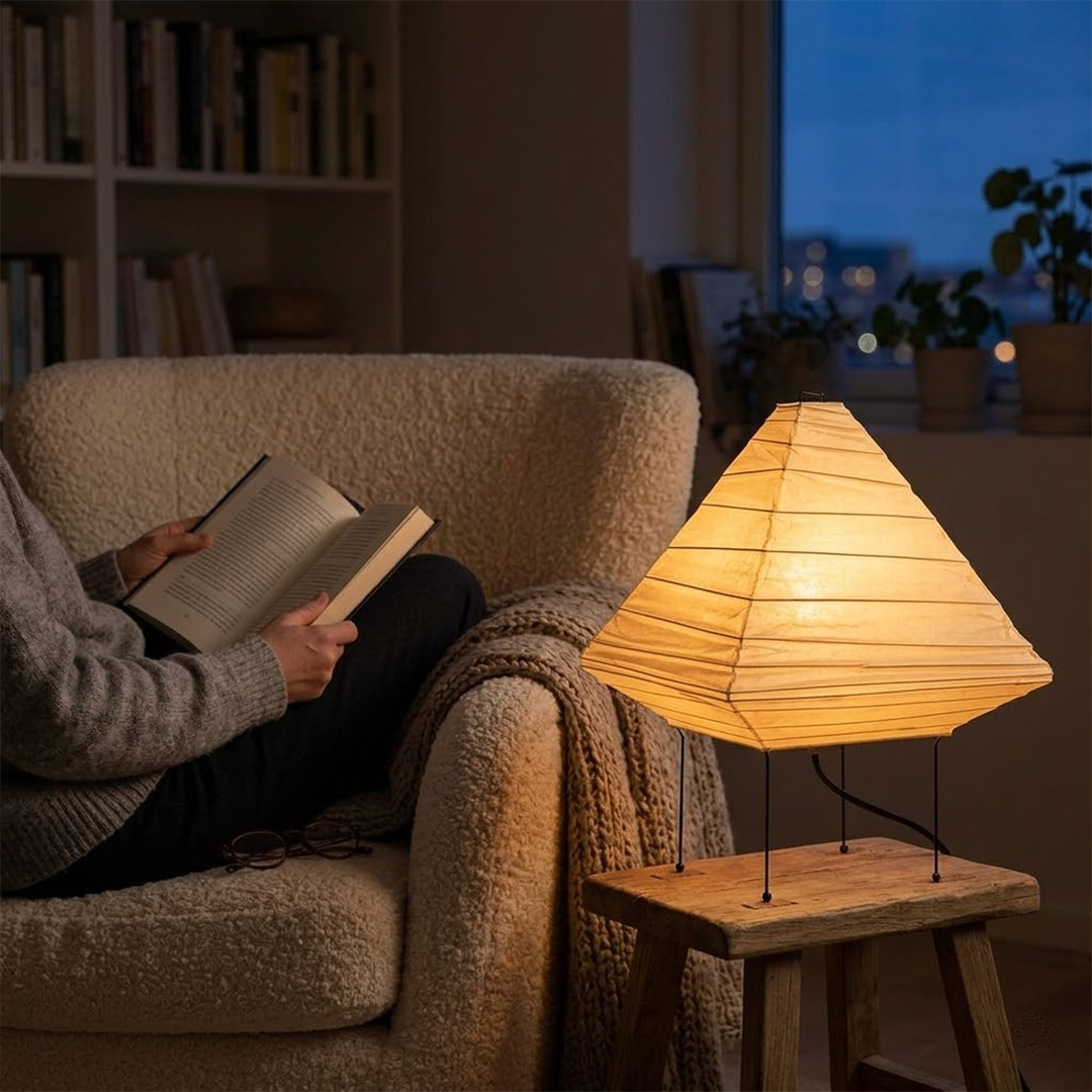 Stuberlighting Washi Paper 5X Table Lamp, Handcrafted Akari-Inspired Pyramid Lantern