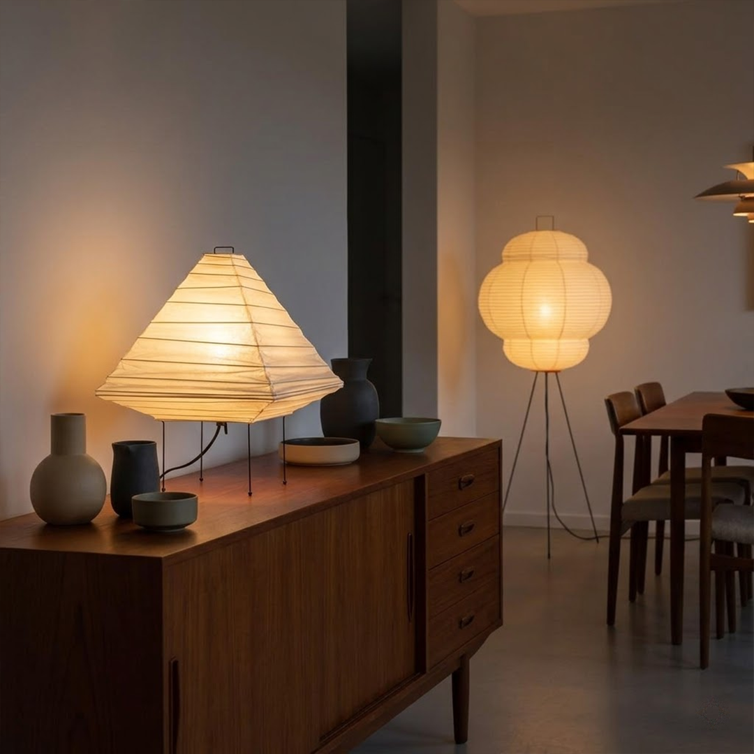 Stuberlighting Washi Paper 5X Table Lamp, Handcrafted Akari-Inspired Pyramid Lantern