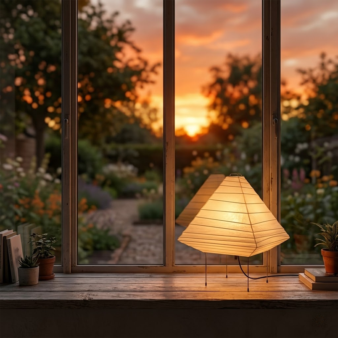 Stuberlighting Washi Paper 5X Table Lamp, Handcrafted Akari-Inspired Pyramid Lantern