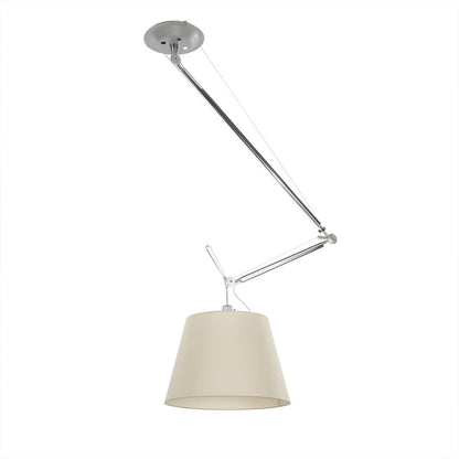 Tate industrial chandelier 9.4 inch brushed aluminum frame parchment paper shade single adjustable arm white background