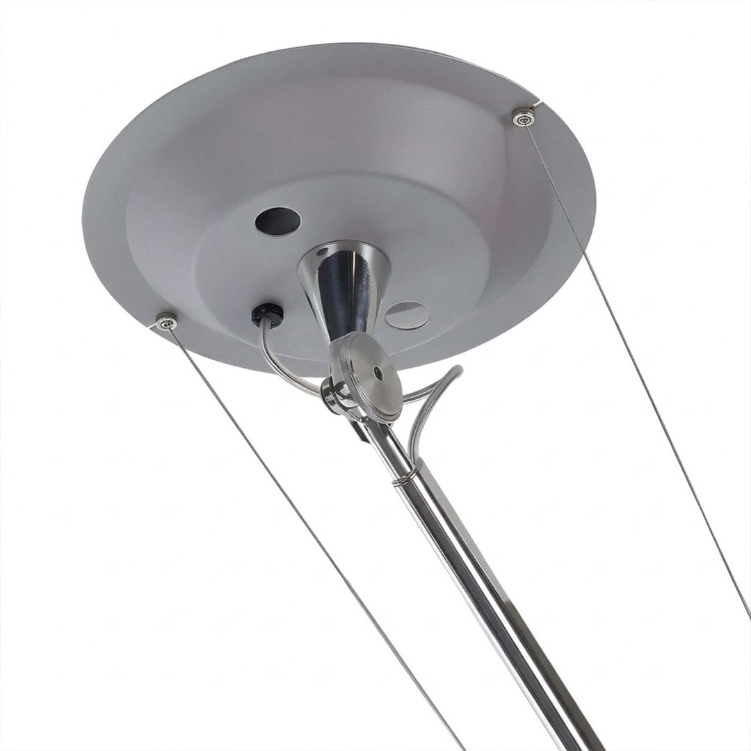 Tate brushed aluminum frame parchment paper shade close up material contrast industrial minimalist craftsmanship detail
