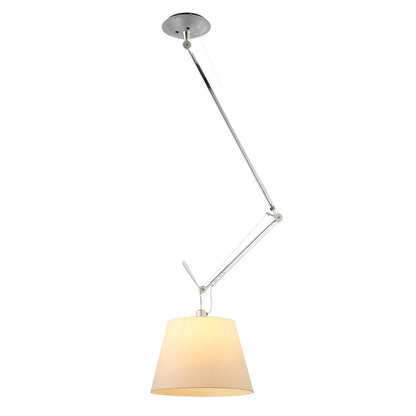 Tate industrial chandelier 14.2 inch brushed aluminum frame parchment paper shade single adjustable arm white background