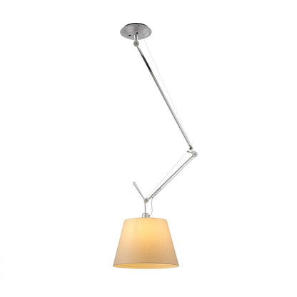 Tate industrial chandelier 9.4 inch brushed aluminum frame parchment paper shade single adjustable arm white background