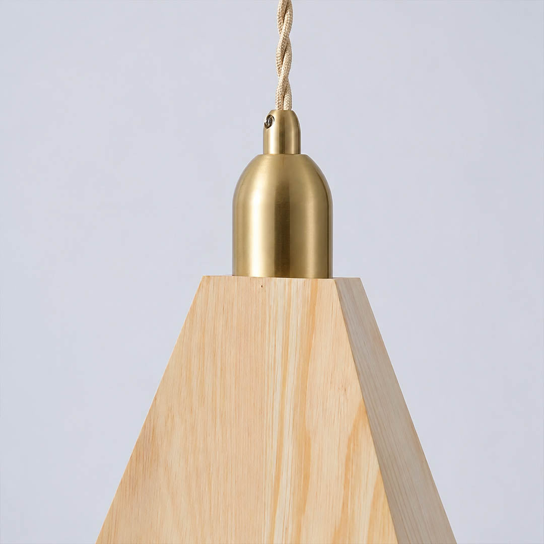 Tavo geometric wood wall light brass detail hardware accent finish close up warm refined minimal