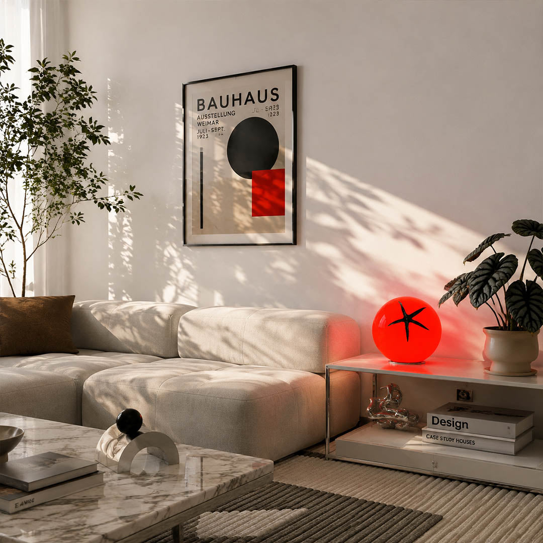 Tomato glass table lamp desk home office red glass whimsical fun accent American home lifestyle interior styled