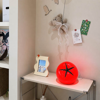 Tomato glass table lamp kids room playful red glass fun whimsical warm American home lifestyle interior styled