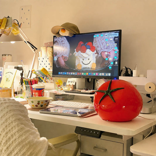 Tomato glass table lamp desk home office red glass whimsical fun accent American home lifestyle interior styled