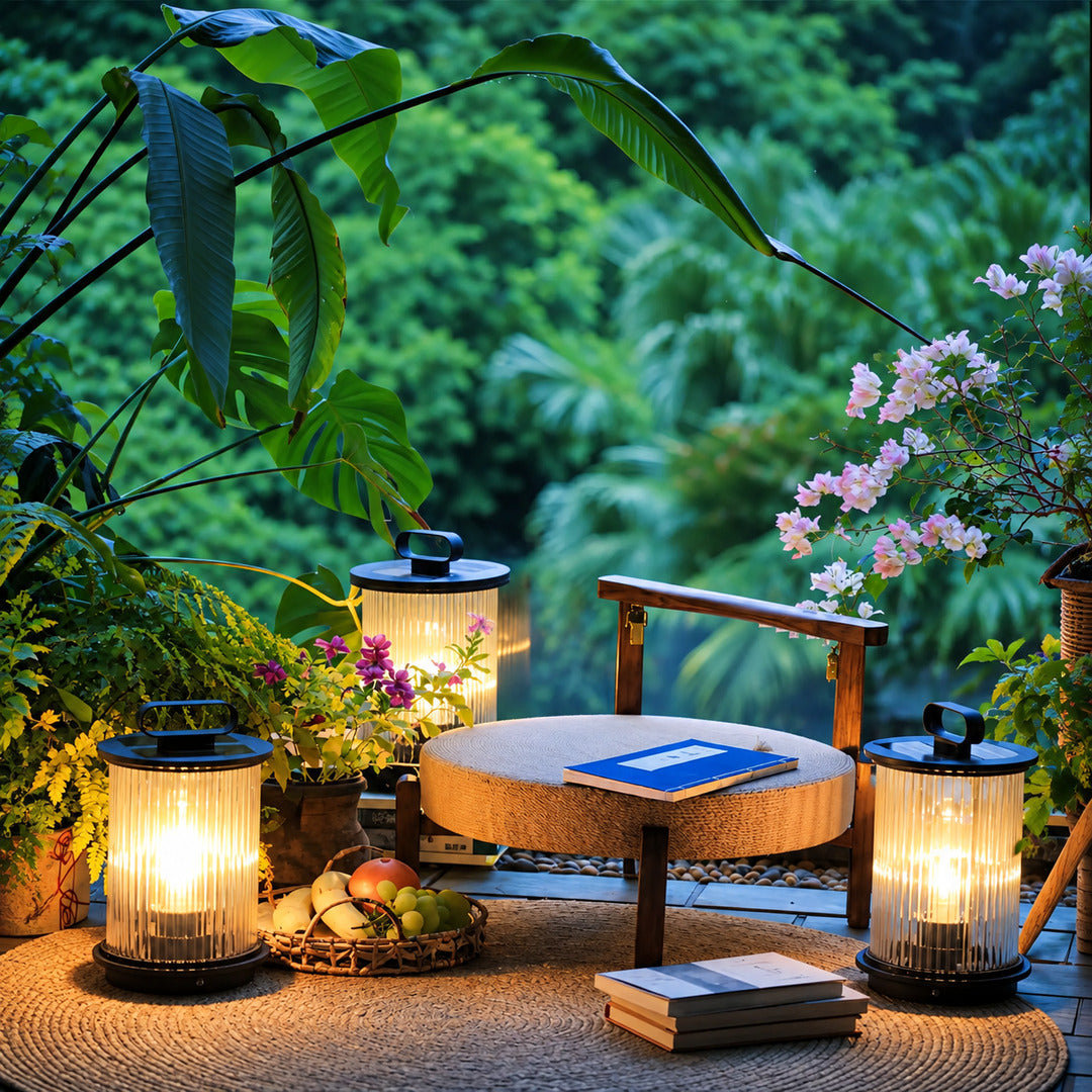 Torre outdoor garden lights lighting a bed and breakfast courtyard with a warm glow