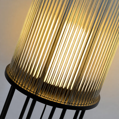 Close-up of the cylindrical frosted glass body of the Torre outdoor garden light
