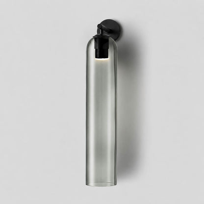 Torva glass wall sconce black smoke gray cylinder glass shade modern minimal white background front view