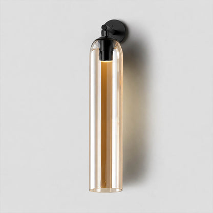 Torva glass wall sconce sand nickel amber cylinder glass shade modern minimal white background front view