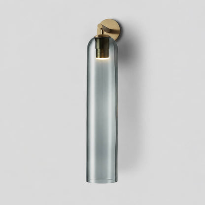 Torva glass wall sconce black smoke gray cylinder glass shade modern minimal white background front view