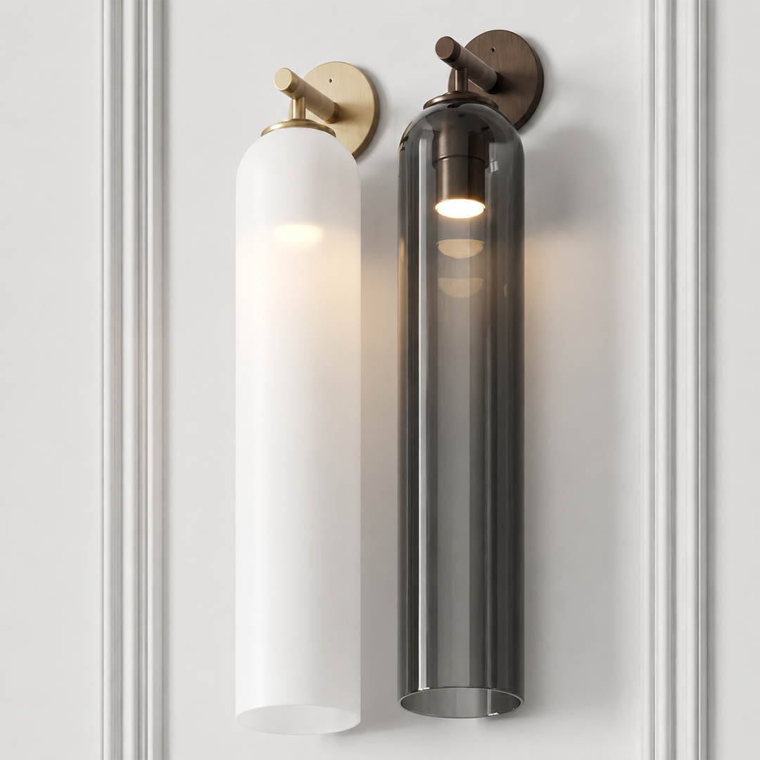 Torva glass wall sconce frosted white versus matte white glass diffusion comparison translucent opaque detail