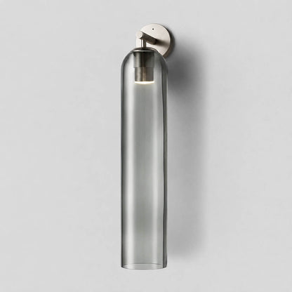 Torva glass wall sconce black smoke gray cylinder glass shade modern minimal white background front view