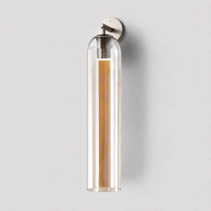 Torva glass wall sconce sand nickel amber cylinder glass shade modern minimal white background front view