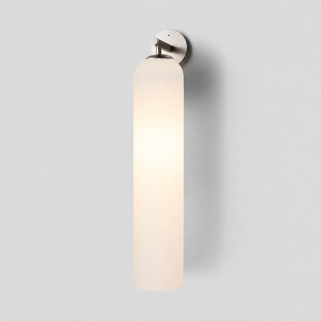 Torva glass wall sconce gold clear cylinder glass shade modern minimal white background front view