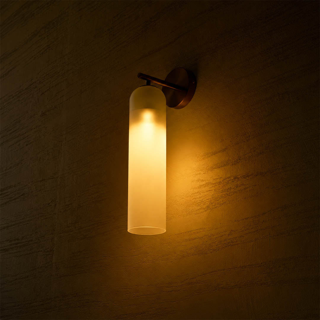 Torva glass wall sconce living room wall cylinder glass modern statement quiet luxury American home lifestyle interior styled