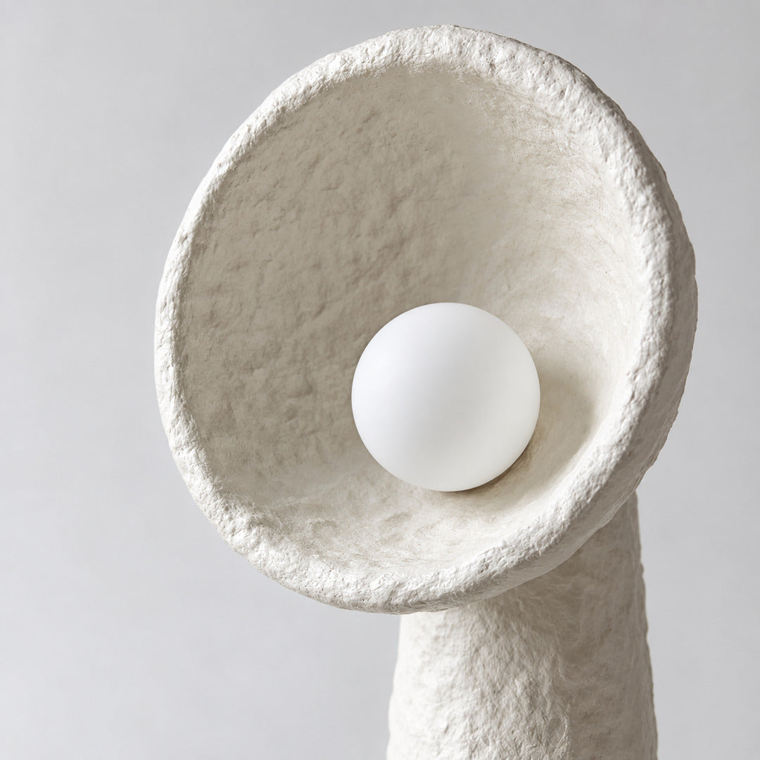 Detail of the soft glowing orb atop the Totem sculptural floor lamp