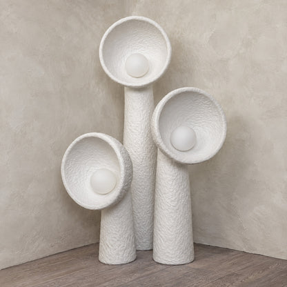 Size chart of the Totem sculptural floor lamp showing the 31.5 39.4 and 58.3 inch heights