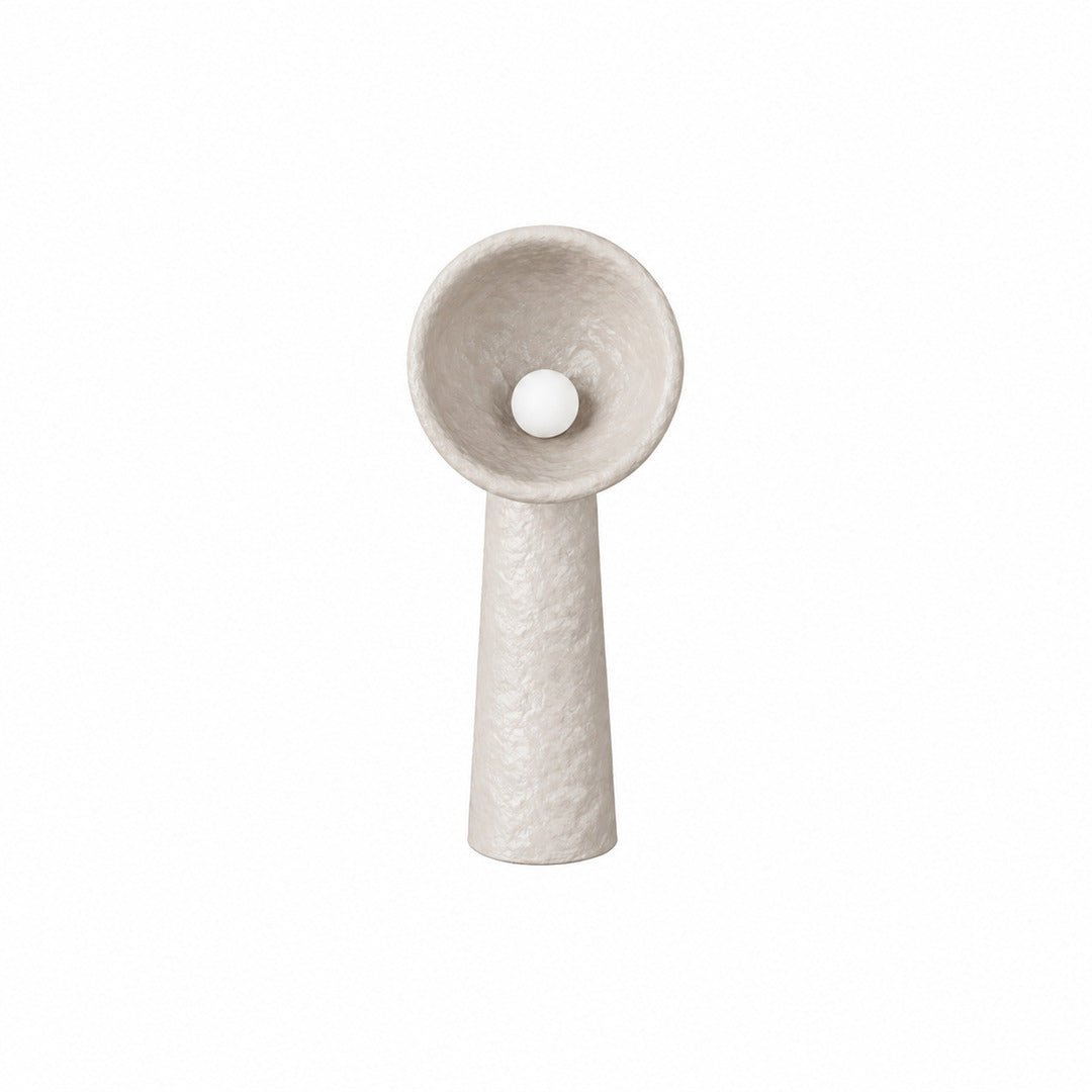 Short 31.5-inch Totem sculptural floor lamp beside a reading chair as a soft accent