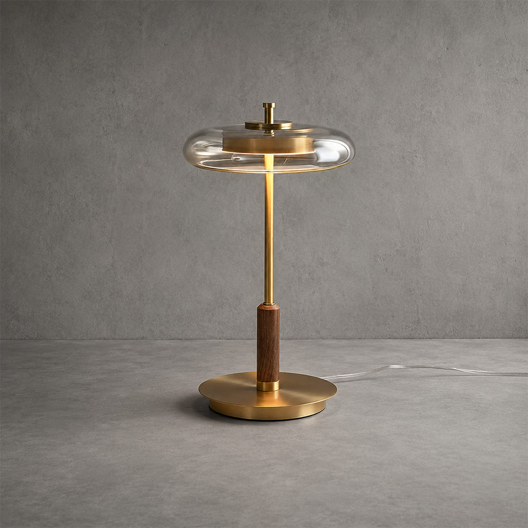 Trio table lamp clear glass shade premium optical translucent soft uniform light American style luxury detail close up craftsmanship