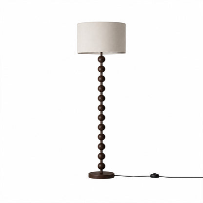 Tronco floor lamp walnut wood white fabric shade barbell shape tall 63 inch solid natural handcrafted modern Japandi Scandinavian living room reading white background