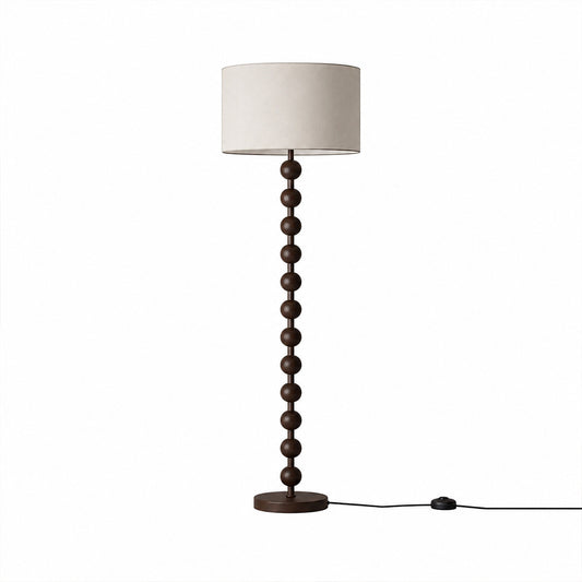 Tronco floor lamp walnut wood white fabric shade barbell shape tall 63 inch solid natural handcrafted modern Japandi Scandinavian living room reading white background
