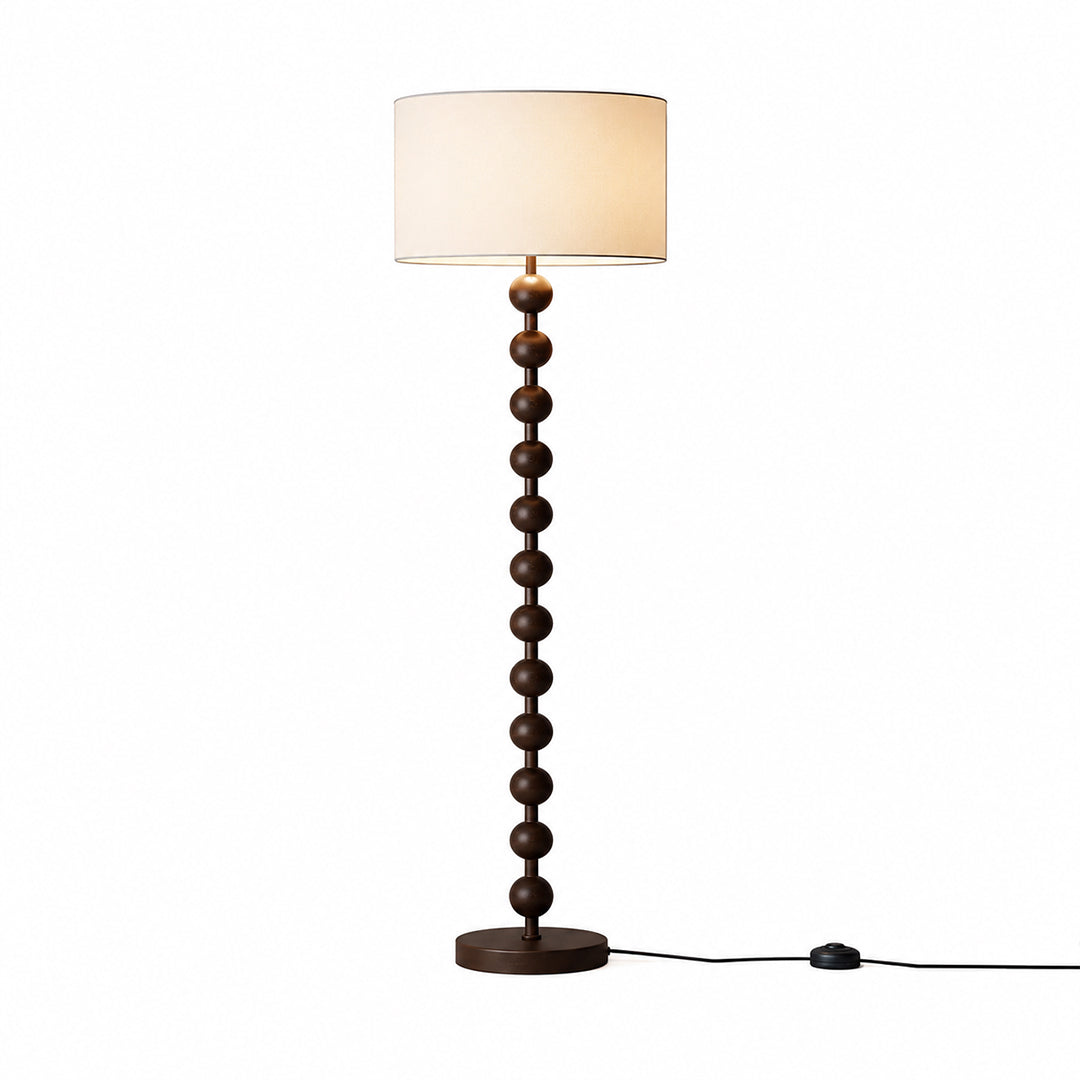 Tronco floor lamp walnut wood white fabric shade barbell shape tall 63 inch solid natural handcrafted modern Japandi Scandinavian living room reading white background