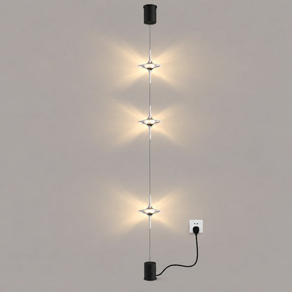 Chrome Trottola floor-to-ceiling lamp with three crystal star LED heads