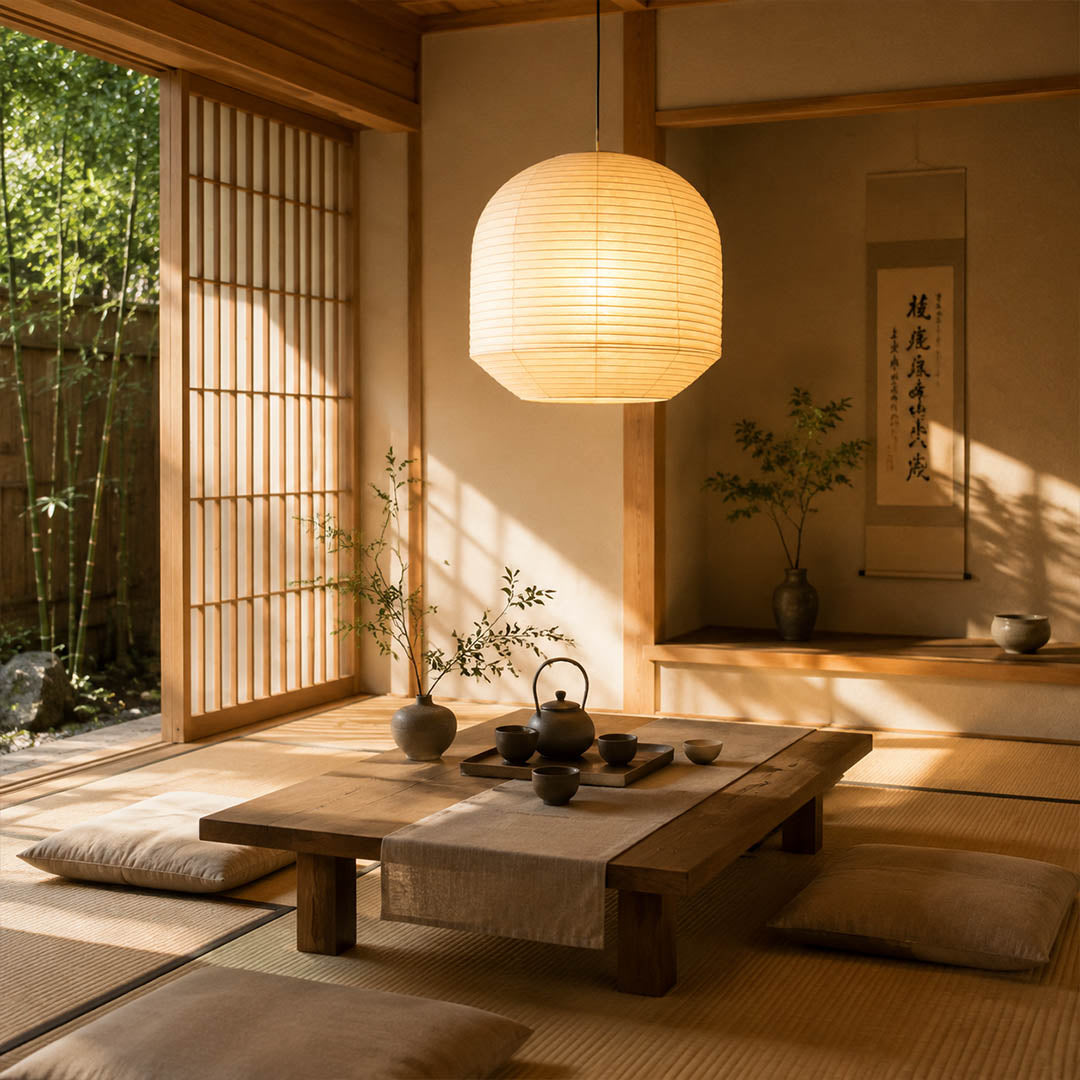 Tsuki pendant light 34.6 inch modern entryway foyer welcome sculptural statement warm ambient Japanese Zen lifestyle interior