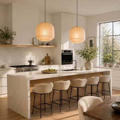 Tsuki pendant light 21.7 inch modern dining room 6 seat rectangular table statement Japandi warm ambient sculptural Japanese lifestyle interior