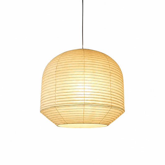 Tsuki pendant light Japanese washi paper round lantern 34.6 inch handcrafted rounded sculptural minimalist warm glow modern dining kitchen statement large white background