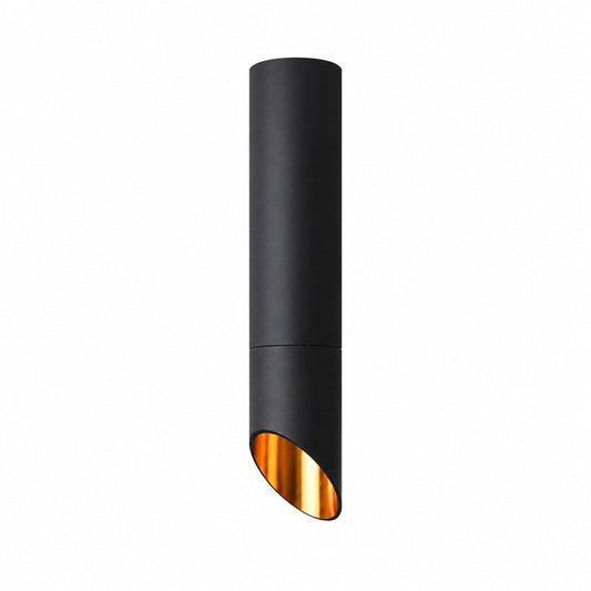 Tubo ceiling downlight with a slim tube body surface-mounted on a ceiling casting warm downward light