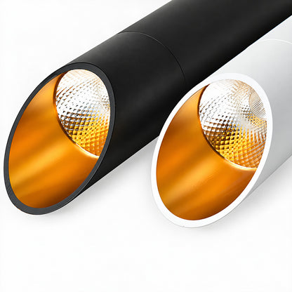 Black and white finish options of the Tubo tube ceiling downlight shown side by side