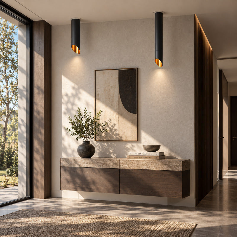 Tubo tube ceiling downlight lighting an entryway with a clean downward beam
