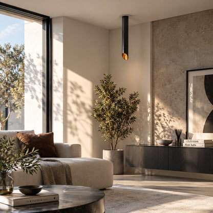 Tubo tube ceiling downlight adding a clean architectural accent to a modern living room ceiling