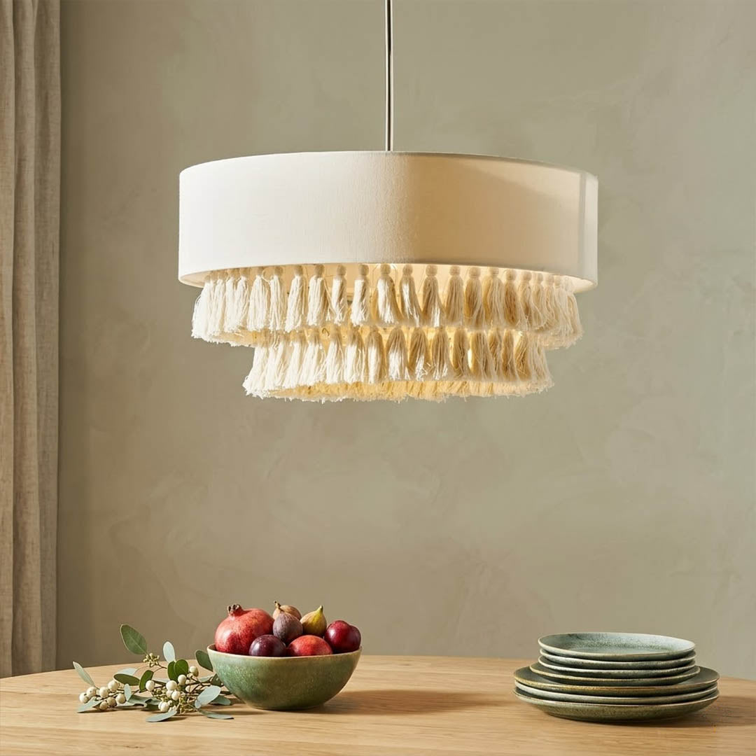 Tulum jute pendant light above dining table coastal nordic interior warm light