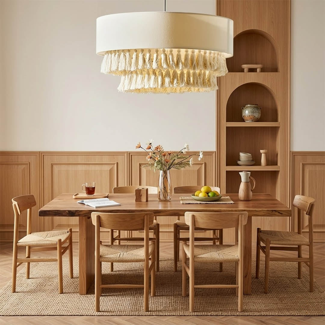 Tulum jute pendant light above dining table coastal nordic interior warm light