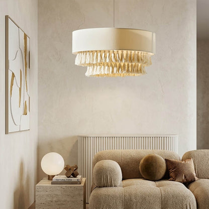 Tulum jute pendant light above dining table coastal nordic interior warm light