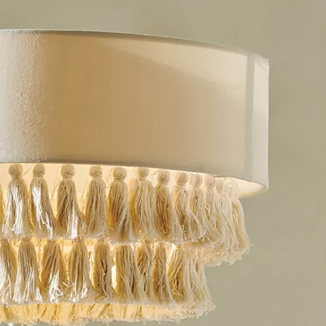 Tulum pendant light woven jute rope natural fiber texture detail close up